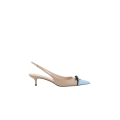 Escarpins ouverts Slingback bicolore cuir taupe bout bleu ciel