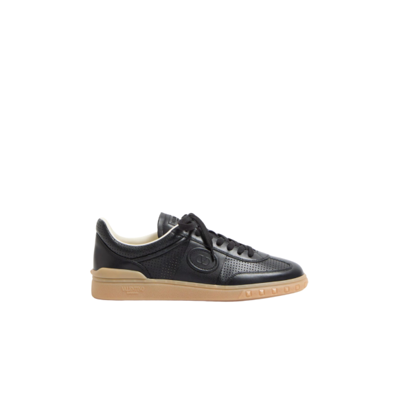 Basket basse VALENTINO Upvillage cuir veau nappa perforé noir semelle camel