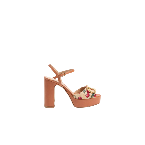 Sandales à plateau VALENTINO V logo signature Raphia motif Cerises
