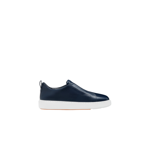 Baskets sans lacets SANTONI sneaker à enfiler cuir ultra touch bleu marine