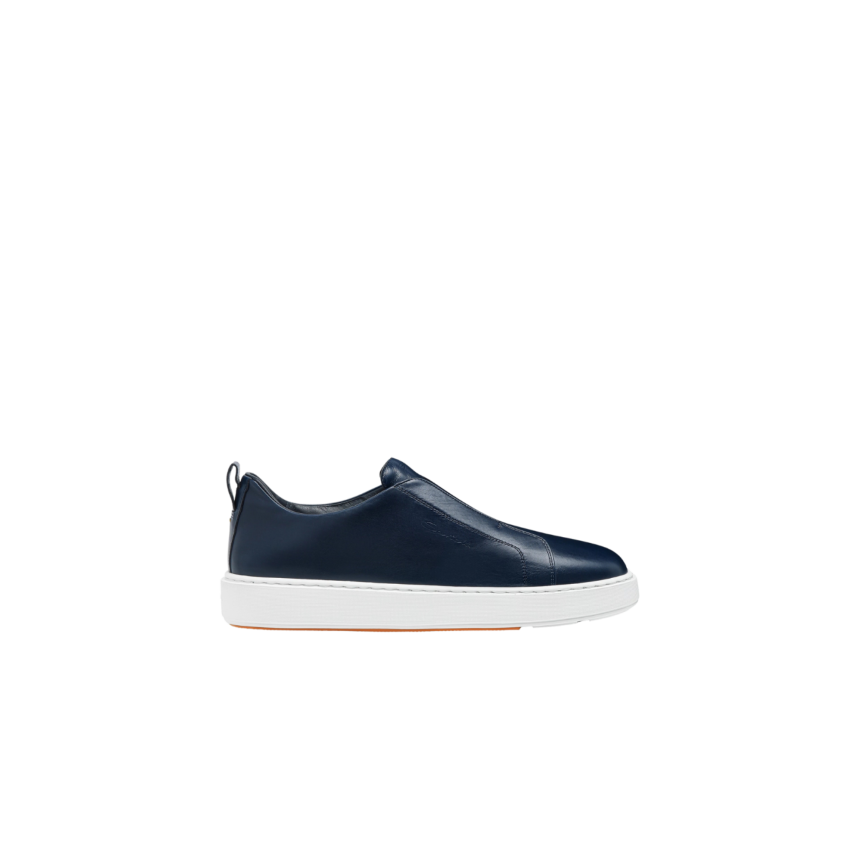 Baskets sans lacets SANTONI sneaker à enfiler cuir ultra touch bleu marine