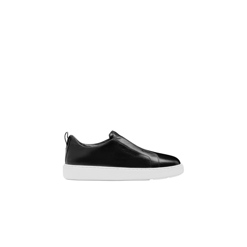 Baskets sans lacets SANTONI sneaker à enfiler cuir ultra touch noir