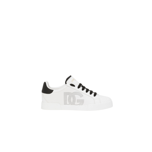 Baskets DOLCE & GABBANA Portofino cuir veau nappa blanc logo DG perfore noir