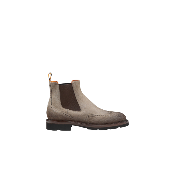 SANTONI Bottines Boots Chelsea daim beige naturel bout fleuri