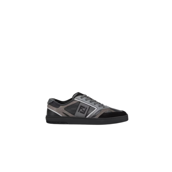 Baskets basses FENDI  Step à lacets cuir noir FF gris