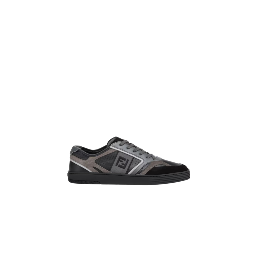 Baskets basses FENDI  Step à lacets cuir noir FF gris