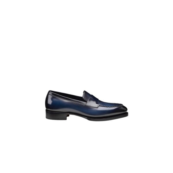 Mocassin SANTONI Penny Collection Meraviglia Edition limitée cuir bleu marine surpiqures