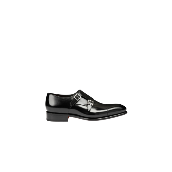Chaussure à double boucle SANTONI cuir patiné noir Essentials