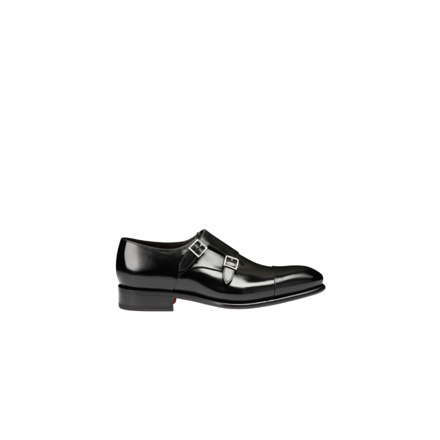 Chaussure à double boucle SANTONI cuir patiné noir Essentials