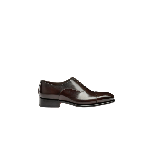 Mocassin lacets SANTONI Richelieu cuir marron brillant