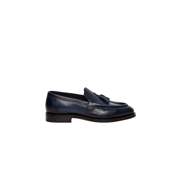 Mocassins SANTONI cuir bleu marine avec gland