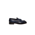 Mocassins cuir bleu marine avec glands bordure tresse