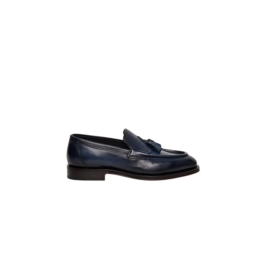 Mocassins SANTONI cuir bleu marine avec gland