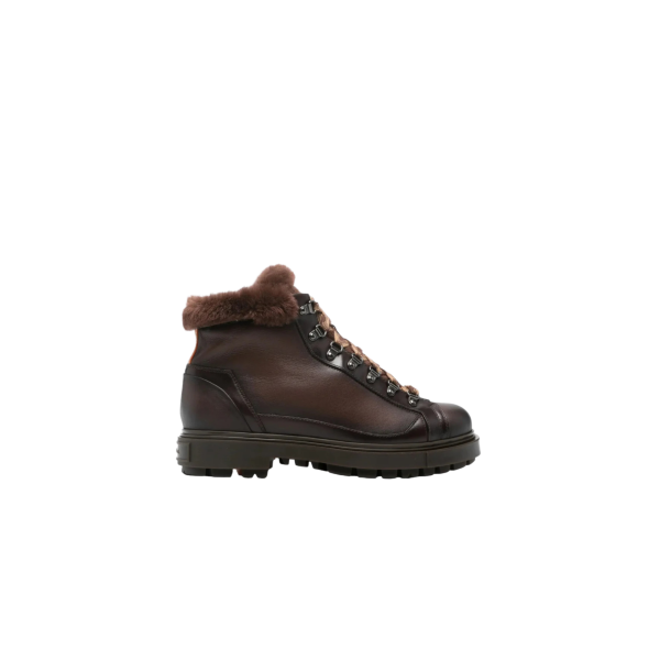 Bottines boots SANTONI randonnée fourrées cuir marron chocolat lacets