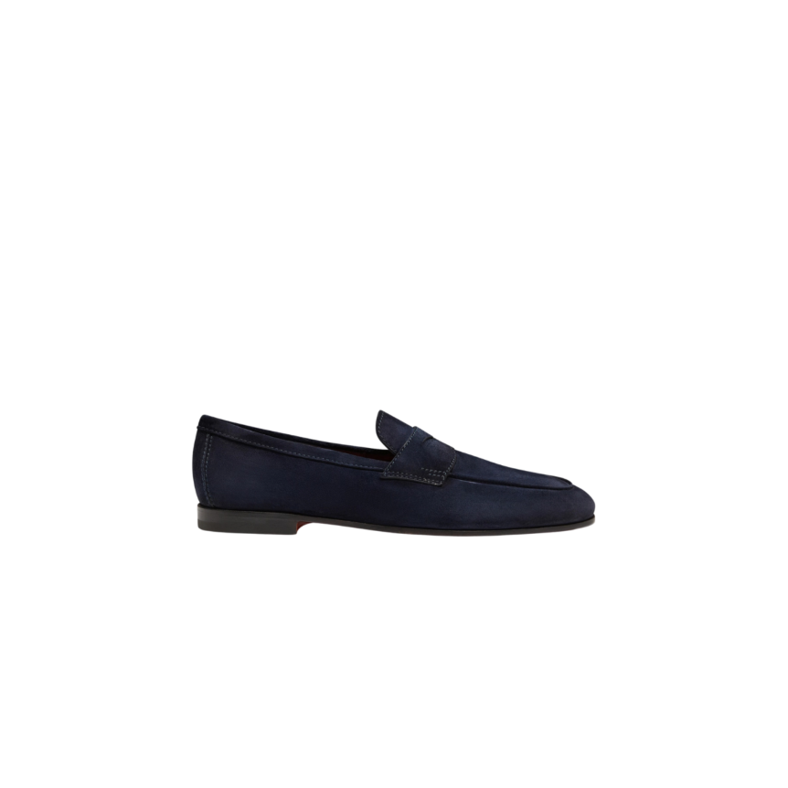 Mocassin SANTONI Carlo cuir daim bleu marine