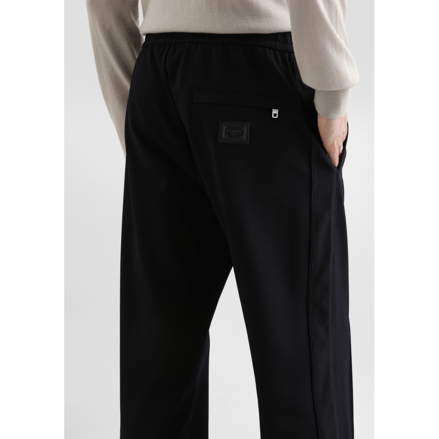 pantalon de jogging DOLCE & GABBANA en jersey bleu marine taille élastique cordon logo plaque métal