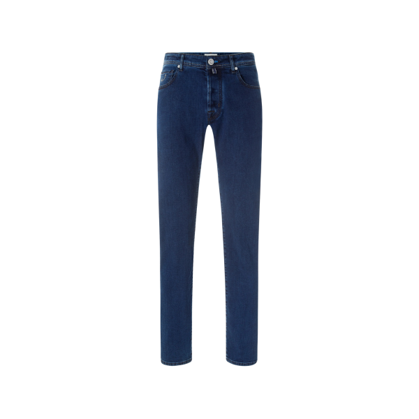 Jeans 5 poches JACOB COHEN Bard regular slim denim bleu brut délavé plaque voiture F1