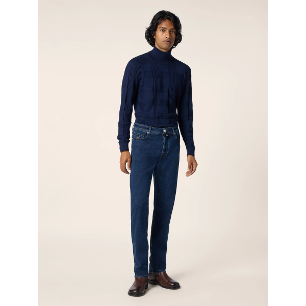 Jeans 5 poches JACOB COHEN Bard regular slim denim bleu brut délavé plaque voiture F1