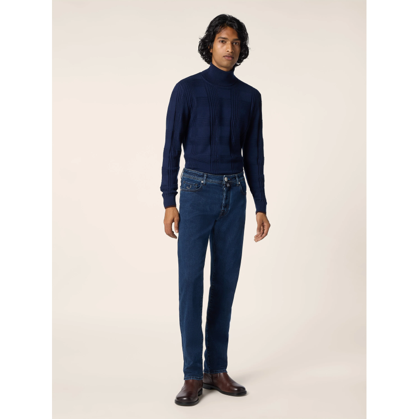 Jeans 5 poches JACOB COHEN Bard regular slim denim bleu brut délavé plaque voiture F1