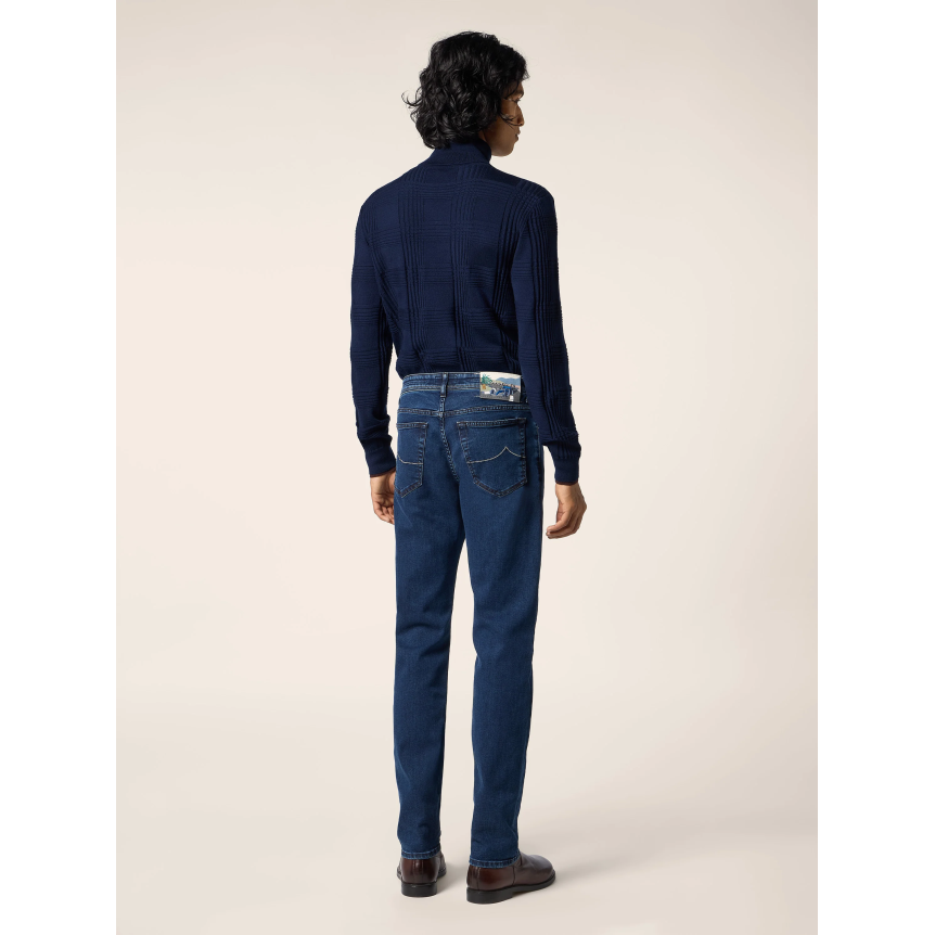 Jeans 5 poches JACOB COHEN Bard regular slim denim bleu brut délavé plaque voiture F1