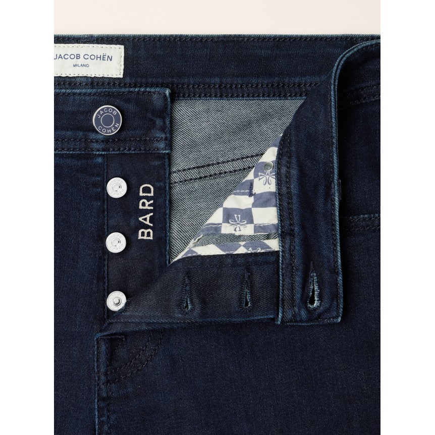 Jeans 5 poches JACOB COHEN Bard regular slim denim super extensible bleu foncé délavé