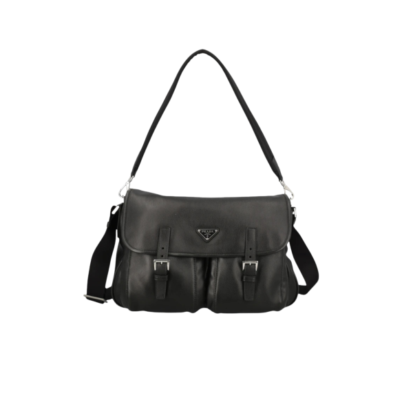 Grand sac à rabat PRADA cuir veau noir poches bandoulière