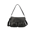 Grand sac à rabat cuir veau noir poches bandoulière
