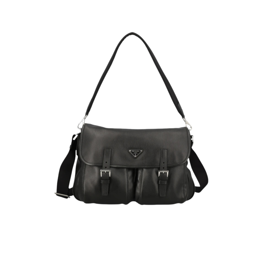 Grand sac à rabat PRADA cuir veau noir poches bandoulière