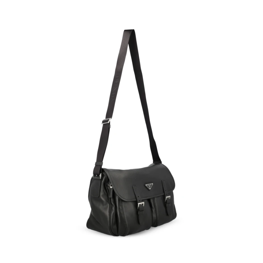 Grand sac à rabat PRADA cuir veau noir poches bandoulière