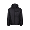 Doudoune à capuche Re nylon noir poche poitrine logo métal