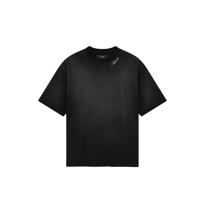 T-shirt AMIRI col rond coton noir logo blanc col