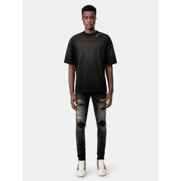 T-shirt AMIRI col rond coton noir logo blanc col