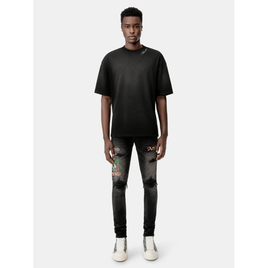 T-shirt AMIRI col rond coton noir logo blanc col