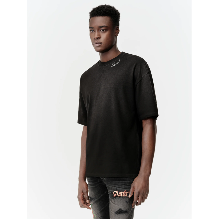 T-shirt AMIRI col rond coton noir logo blanc col