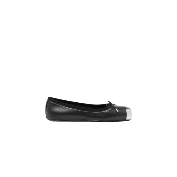 Ballerine ALEXANDER MCQUEEN Punk cuir noir bout métal arrondi argent
