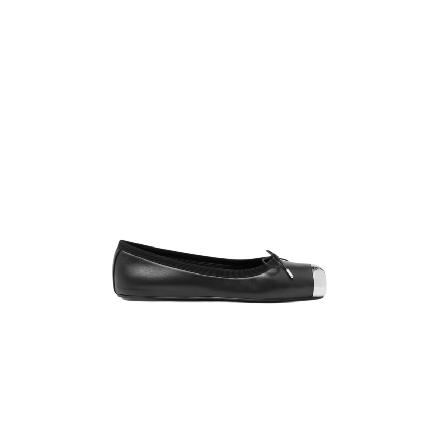 Ballerine ALEXANDER MCQUEEN Punk cuir noir bout métal arrondi argent