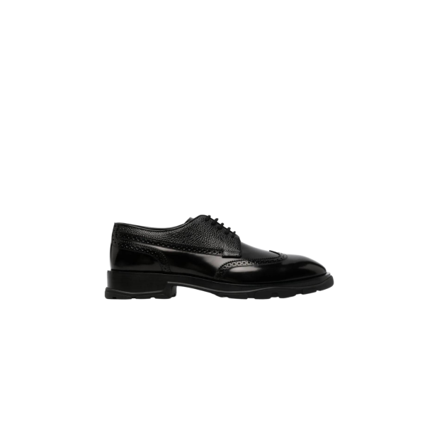 Derbies Richelieus ALEXANDER MCQUEEN bouts fleuris talon carré cuir noir