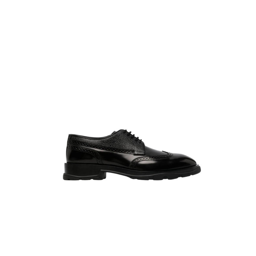 Derbies Richelieus ALEXANDER MCQUEEN bouts fleuris talon carré cuir noir