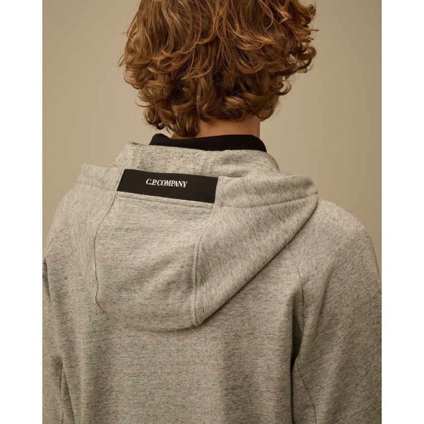 Sweat à capuche zippé CP COMPANY molleton coton diagonal gris chiné