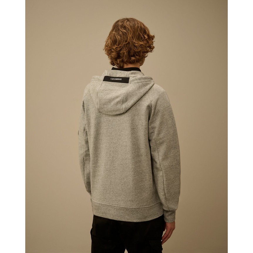 Sweat à capuche zippé CP COMPANY molleton coton diagonal gris chiné