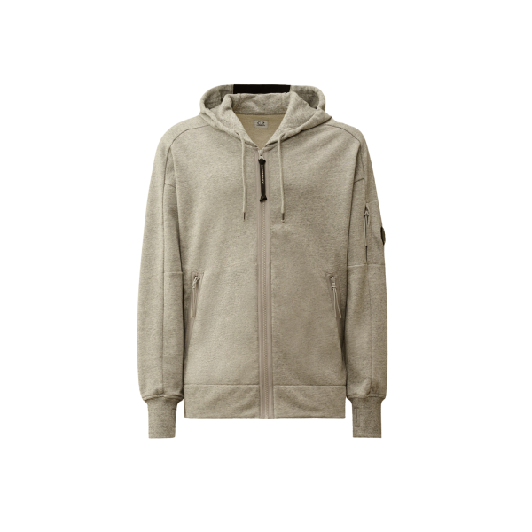 Sweat à capuche zippé CP COMPANY molleton coton diagonal gris chiné