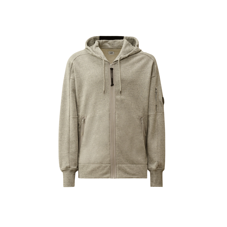 Sweat à capuche zippé CP COMPANY molleton coton diagonal gris chiné