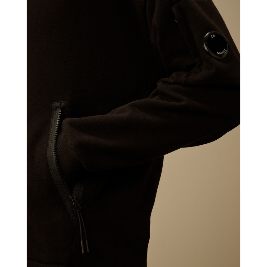 Sweat à capuche zippé CP COMPANY molleton coton diagonal noir