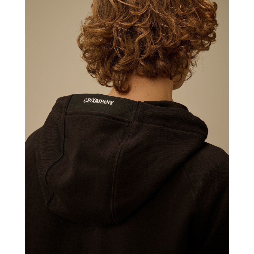 Sweat à capuche zippé CP COMPANY molleton coton diagonal noir