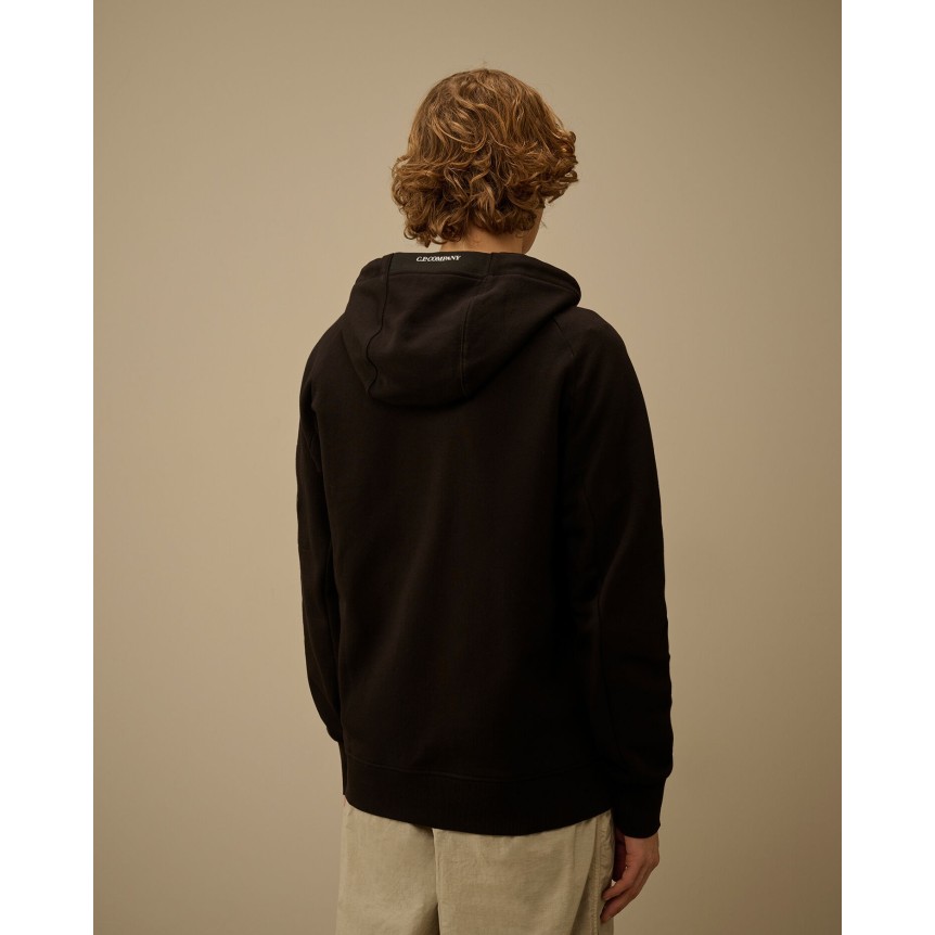 Sweat à capuche zippé CP COMPANY molleton coton diagonal noir