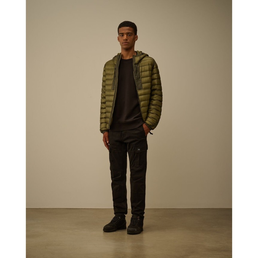 Sweat shirt col rond CP COMPANY molleton à relief diagonal coton côtelé noir lentille poche