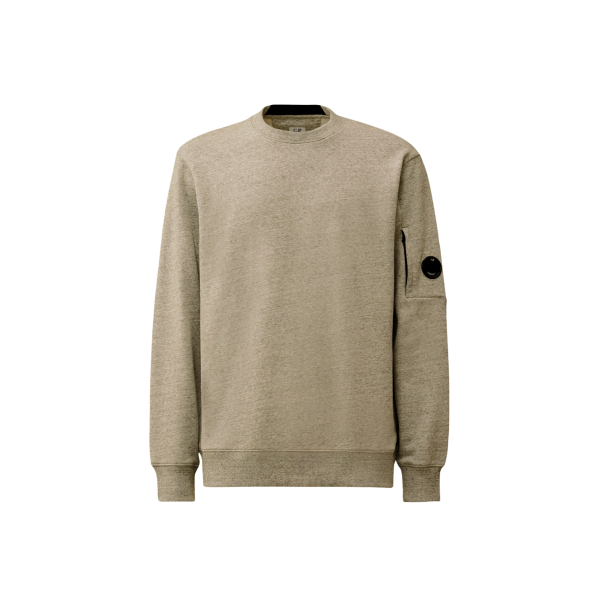 Sweat shirt col rond CP COMPANY molleton à relief diagonal coton côtelé gris chiné lentille poche