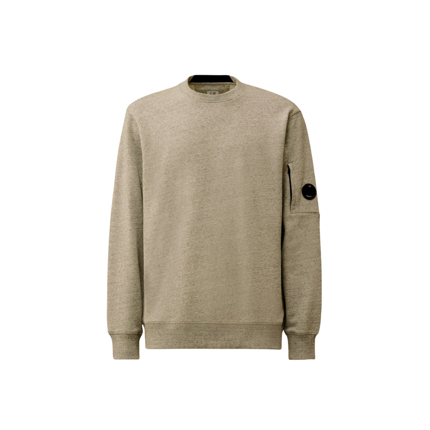 Sweat shirt col rond CP COMPANY molleton à relief diagonal coton côtelé gris chiné lentille poche