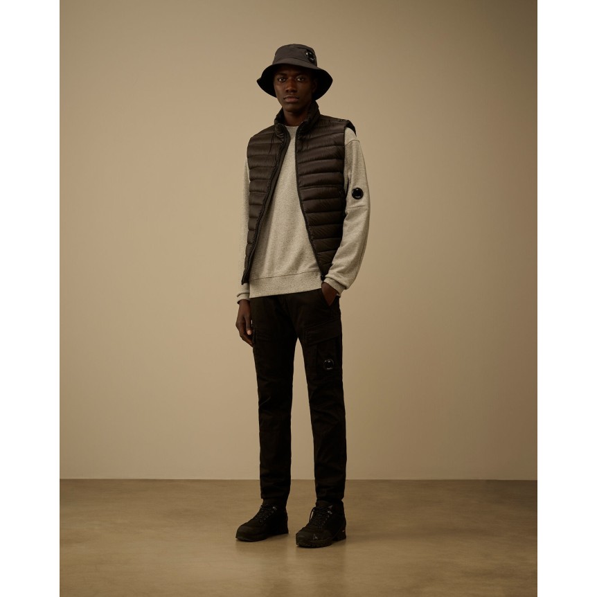 Sweat shirt col rond CP COMPANY molleton à relief diagonal coton côtelé gris chiné lentille poche