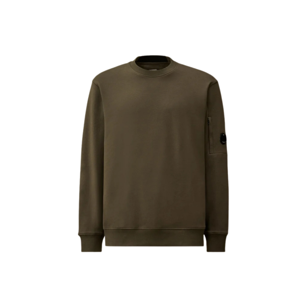 Sweat shirt col rond CP COMPANY molleton à relief diagonal coton côtelé gris vert lentille poche